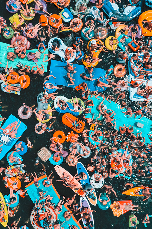 SEO aerial view of people in a water park